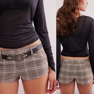 Free People Micro Shorts Plaid Trouser Shorts‎ Summer Boho Medium